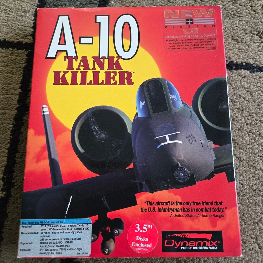 A10 Tank Killer Version 1.5 PC GameBig Box MS-DOS 3.5 Floppy Sierra Dynamix 1991